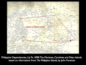 Philippine Dependencies up to 1898: Marianas, Carolines, Palau Islands, from information in The Philippine Islands by John Foreman
