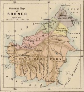 W.J. Turner 1881 Royal Geographical Society Map, inset map showing general divisions of North Borneo.