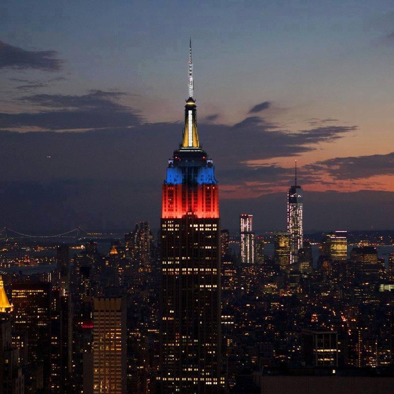 The Empire State Building lit up with the colors of the Philippine flag in support of relief efforts for #YolandaPH #ReliefPH --PH Embassy in Washington photo