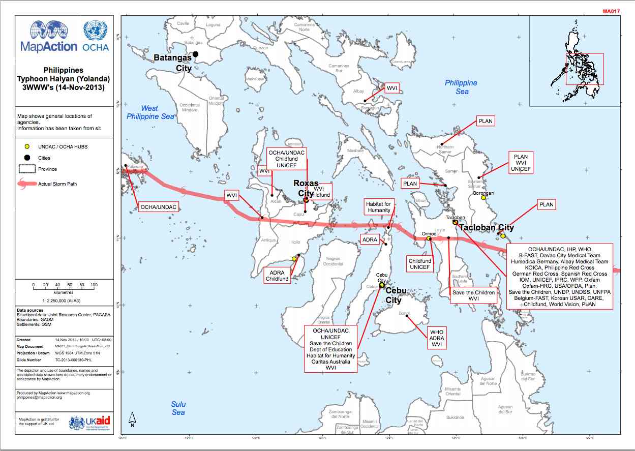 UN OCHA/MapAction map showing where organizations have set up operations